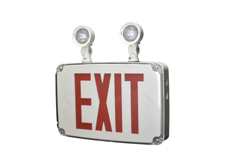 Wet Location Exit & Emergency Combo Selectable Red or Green Lettering - White - Exit and emergency combo