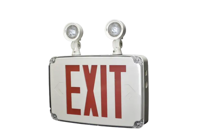 Wet Location Exit & Emergency Combo Selectable Red or Green Lettering - White - Exit and emergency combo