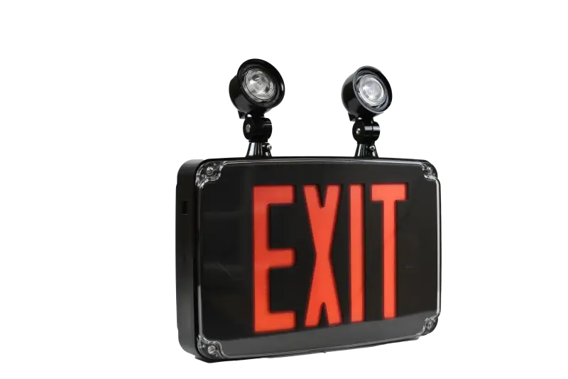 Wet Location Exit & Emergency Combo Selectable Red or Green Lettering - Black - Exit and emergency combo