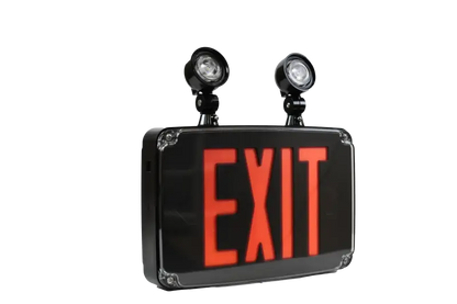 Wet Location Exit & Emergency Combo Selectable Red or Green Lettering - Black - Exit and emergency combo